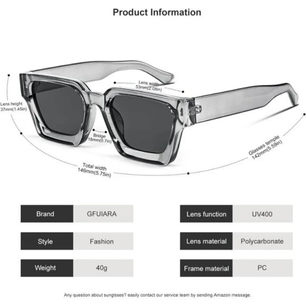 ⚡Men Grey Fashion Thick Trendy Square Shades Rectangle Designer SunGlasses